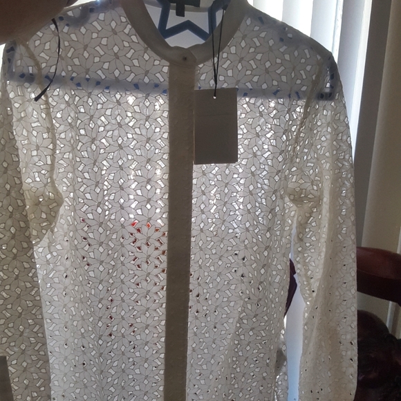 🌙HP💫NWT Theory Daisy Eyelet Cotton Silk Shirt - Picture 11 of 14